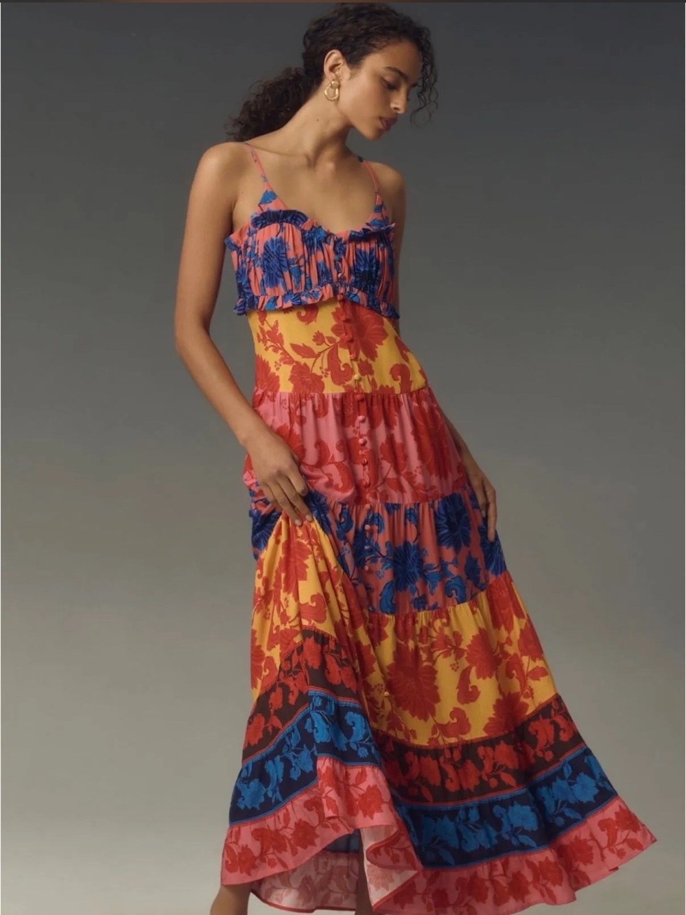 FARM Rio x Anthropologie Button-Front Tiered Maxi Dress